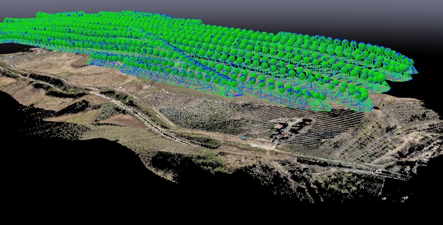 Nuvola di punti da drone con le strutture tracker posizionate